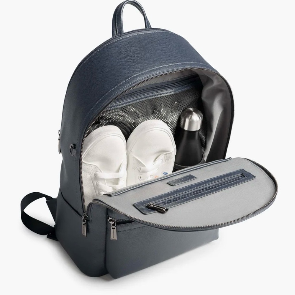 Sandro Navy Textured Leather Backpack with Silver Hardware